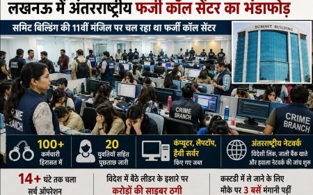 लखनऊ में अंतरराष्ट्रीय फर्जी कॉल सेंटर का भंडाफोड़: 100 से ज्यादा कर्मचारी हिरासत में, करोड़ों की साइबर ठगी का खुलासा