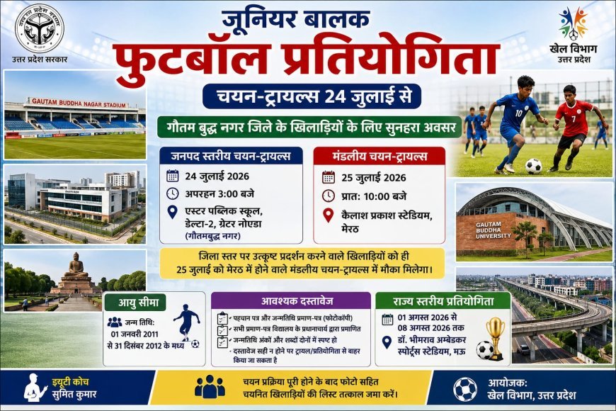 जूनियर बालक फुटबॉल प्रतियोगिता के लिए चयन-ट्रायल्स 24 जुलाई से, जानिए पात्रता और पूरी प्रक्रिया