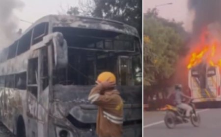 नोएडा में डबल डेकर बस बनी आग का गोला