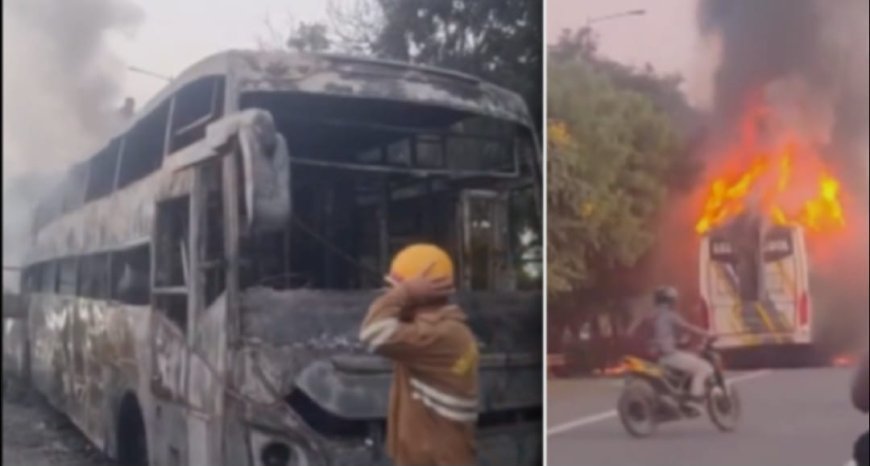 नोएडा में डबल डेकर बस बनी आग का गोला